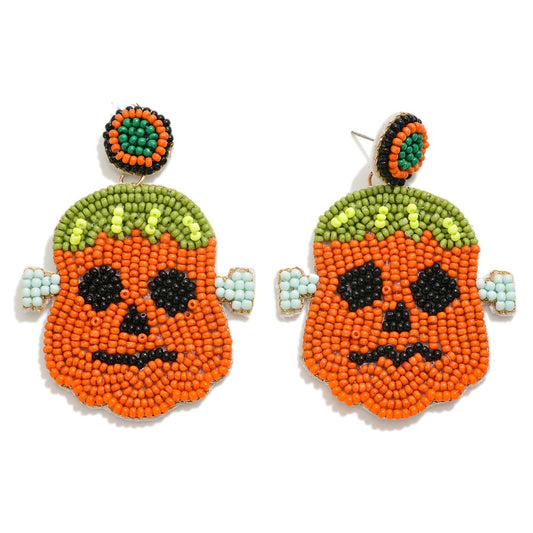 Seed Beaded Halloween Frankenstein Drop Earring