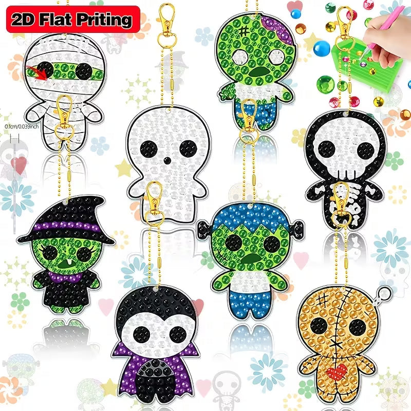 8 Halloween Diamond Art Painiing Keychains