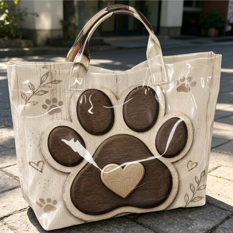 Glossy PVC Brown Paw Tote Bag