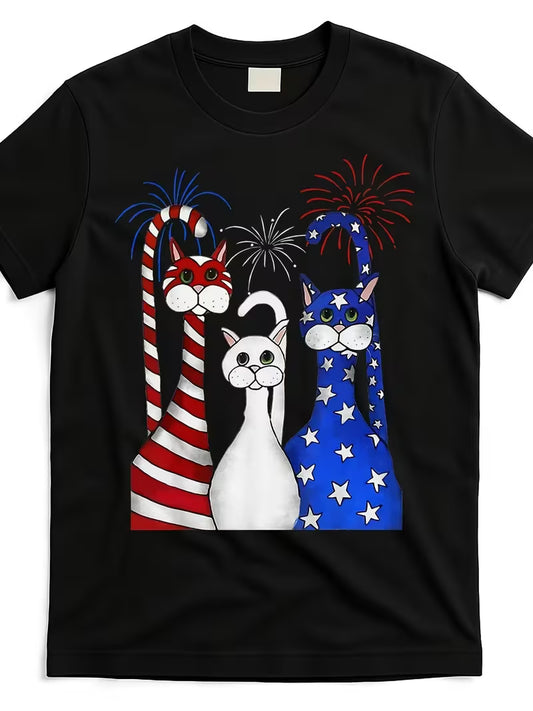 Unisex Red White & Blue Cats Vinyl Graphic T-Shirt