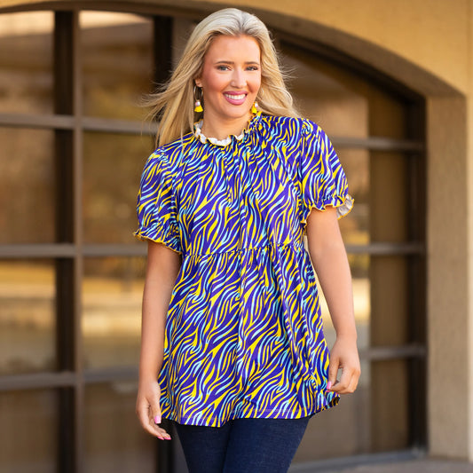 Tiger Stripe Print Top with Ruffle Sleeves