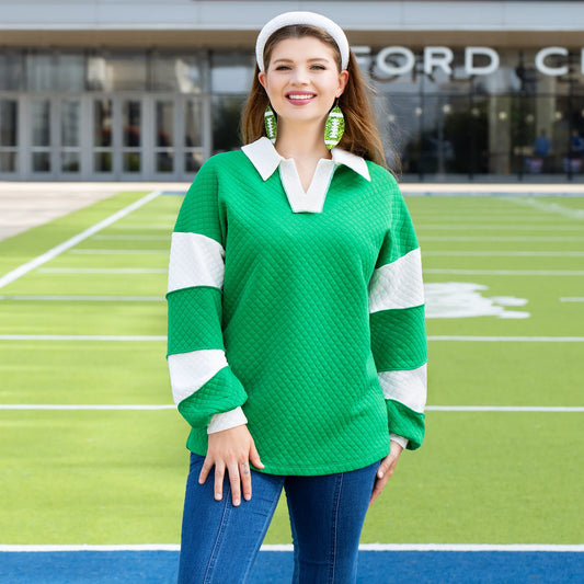 Sunshine & Rodeo Game Day Quilted Long Sleeve Top - Green