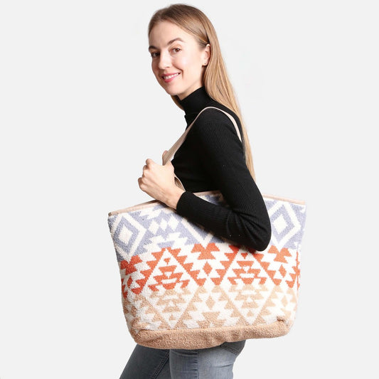 ComfyLuxe Boho Tribal Knit Tote Bag - Orange