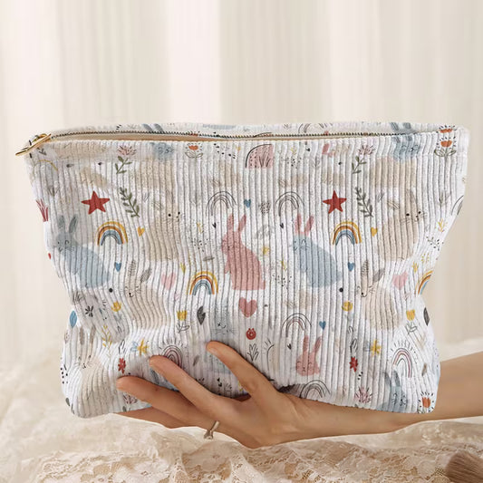 Cute Bunny Corduroy Zipper Pouch
