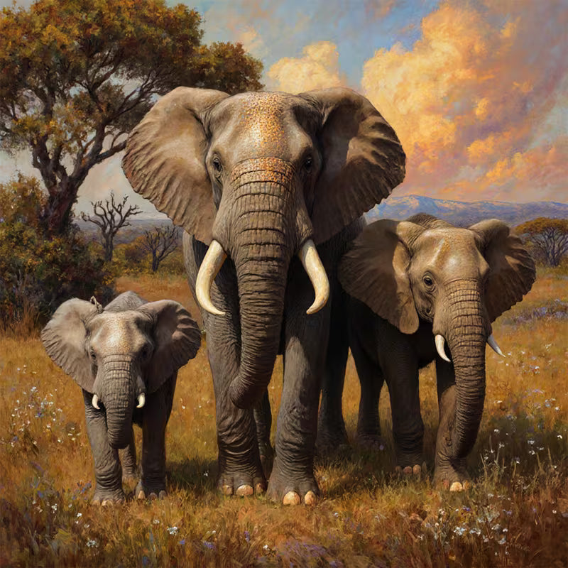 Preorder 8 x 8 Three Elephants Diamond Art