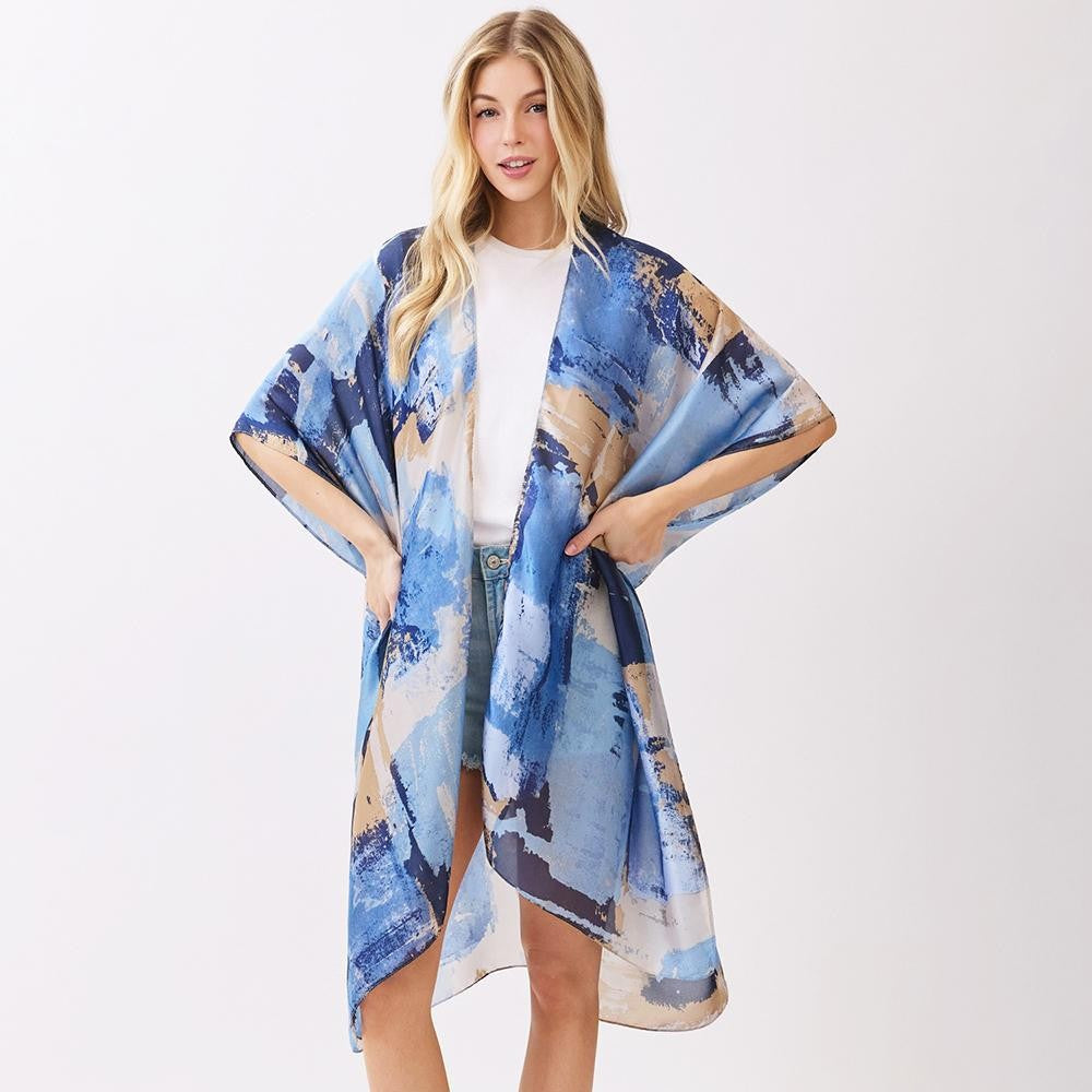 Abstract Modern Art-Inspired Print Kimono - Blue