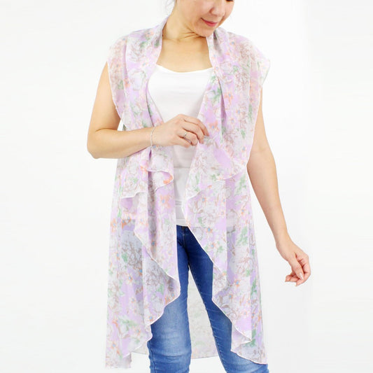 Lightweight Floral Print Vest Kimono