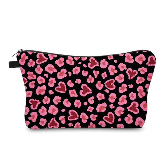 Animal Print Heart on Black Water Resistant Pouch