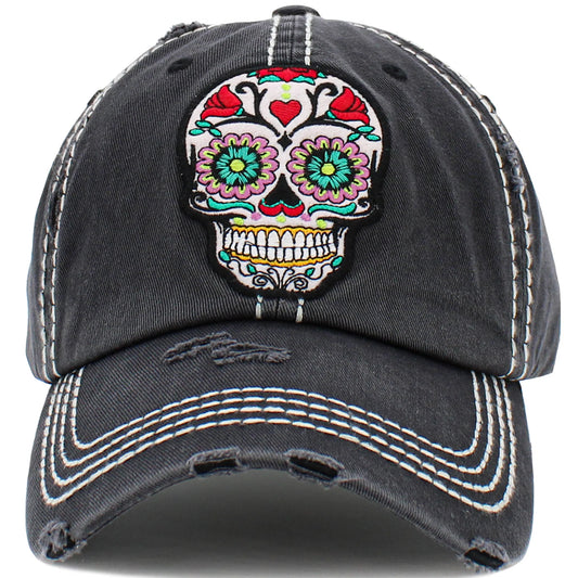 Sugar Skull Hat - Black