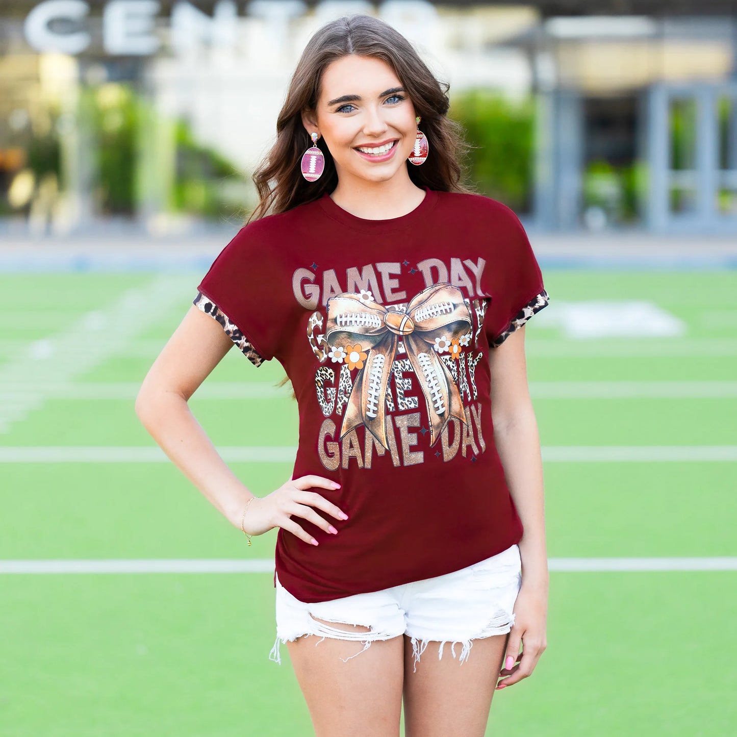 Sunshine & Redeo Football Game Day Half Sleeve Top - Maroon