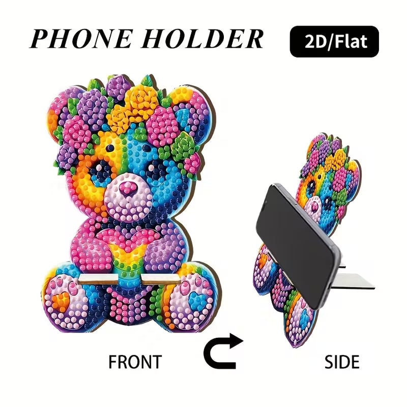 Preorder Wooden Colorful Bear Diamond Art Phone Stand
