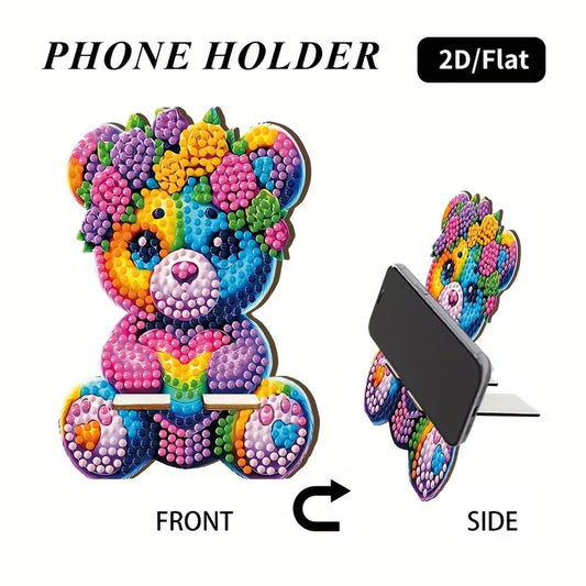 Preorder Wooden Colorful Bear Diamond Art Phone Stand