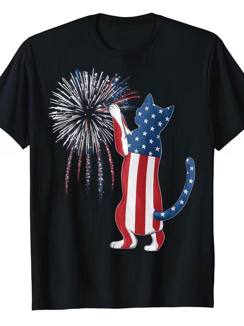 Unisex Fireworks Cat Vinyl Graphic T-Shirt