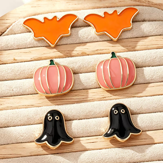 Set of 3 Orange Bat Earrings
