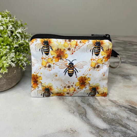 Bee Yellow Floral Splatter - Mini Coin Purse Keyring