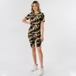 Women's New Mix Brand Camouflage Short Sleeve Top & Biker Short Set = Camo
