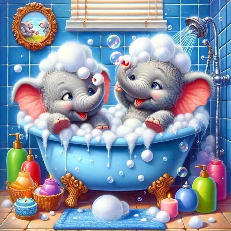 Preorder 8 x 8 Elephant Bath Time Diamond Art