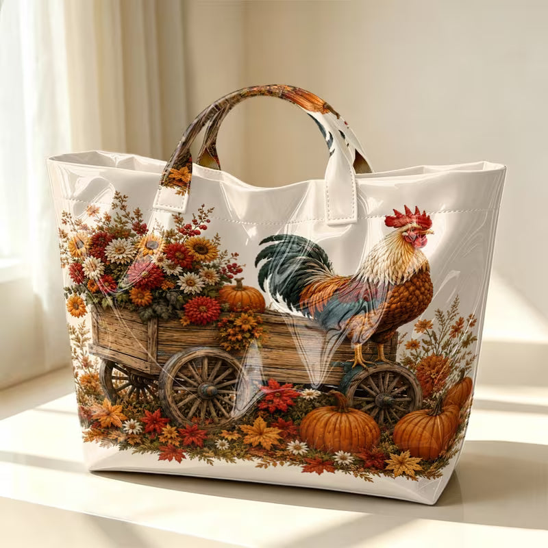 Glossy PVC Rooster Tote Bag