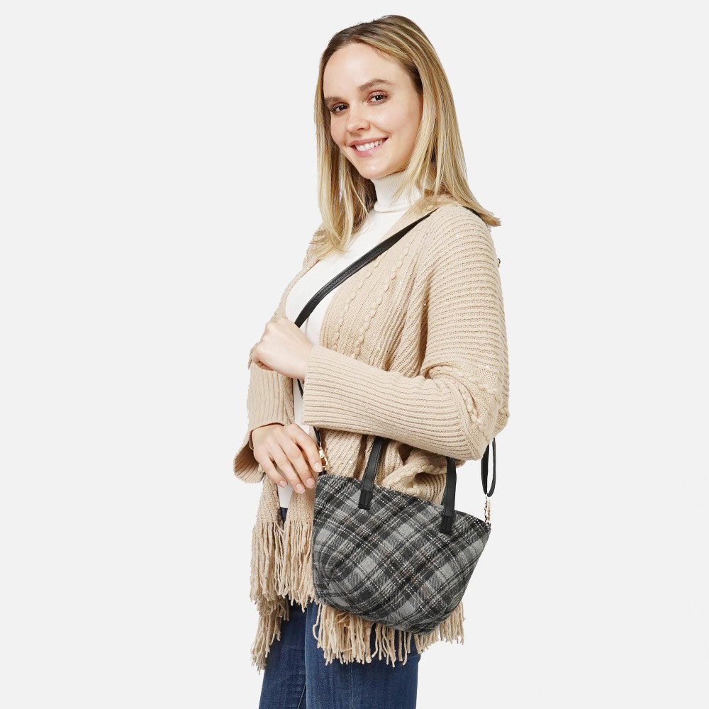 Stitch Plaid Print Crossbody Purse