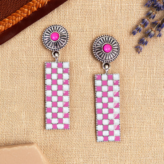 93672 - Checkered Earrings - Fuchsia