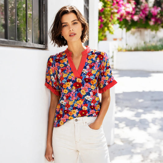 Multi Floral V-Neck Top