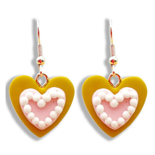 Polymer Clay Heart Cookie Drop Earrings