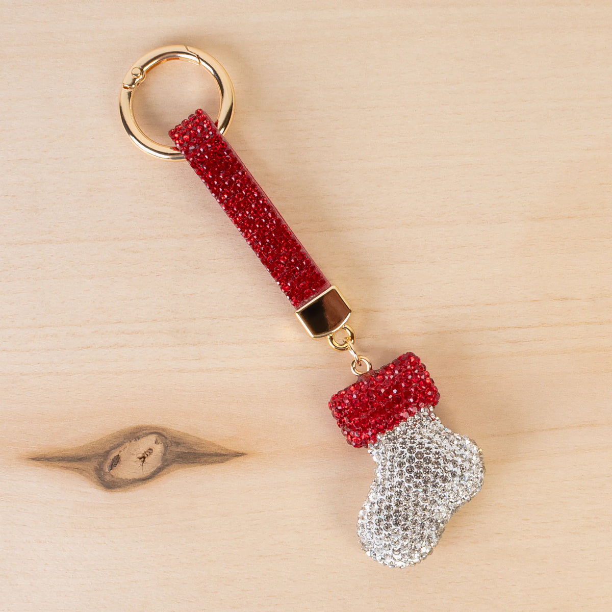 Crystal Stocking Keychain - Red