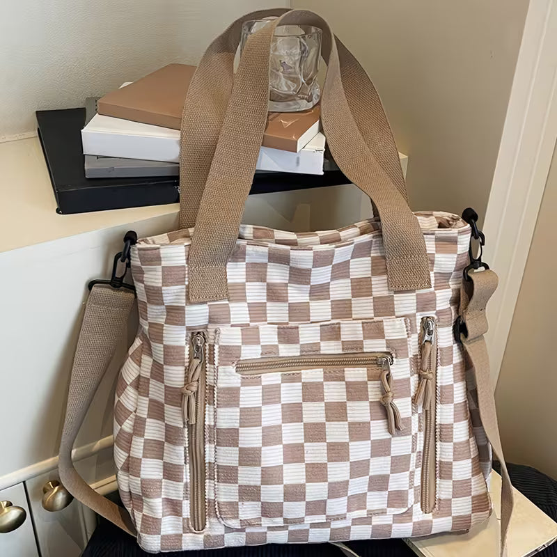 Checkered Crossbody Tote Bag - 4 Colors