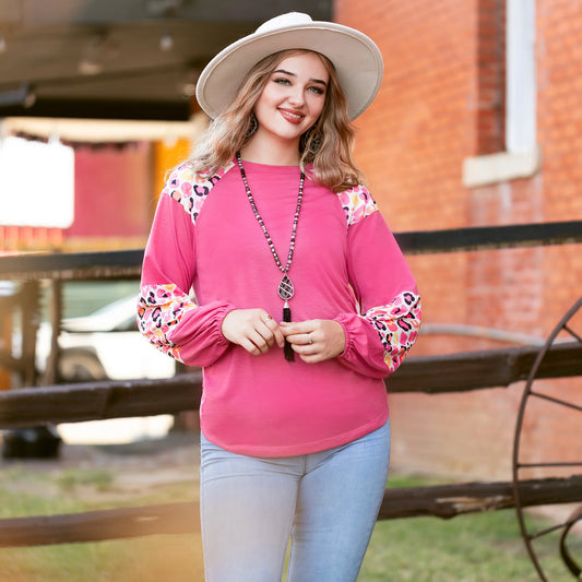 Sunshine & Rodeo Pink Leopard Color Block Long Sleeve Top