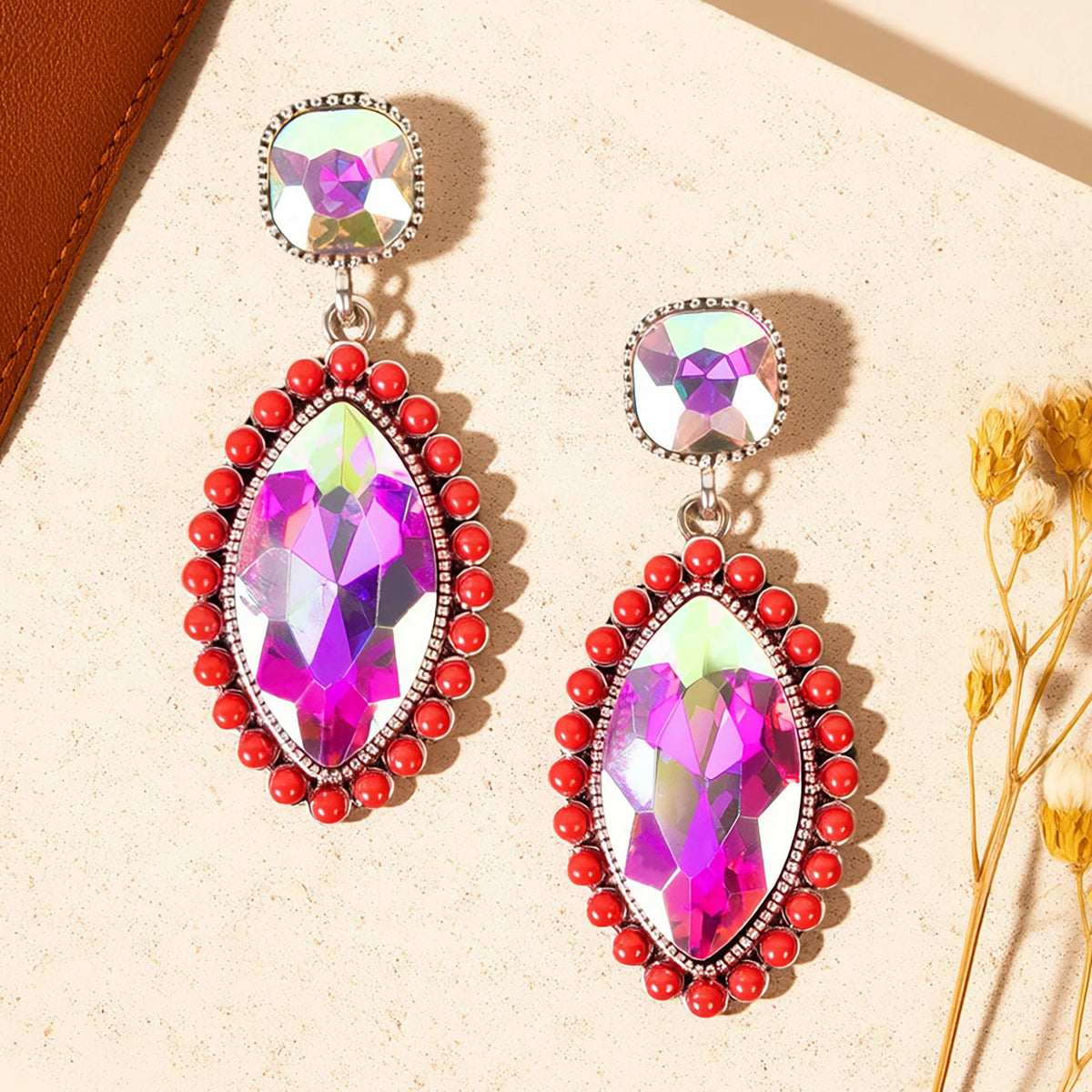 93664 - Crystal Drop Earrings - Red