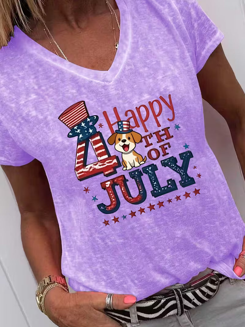 Women's 4th Puppy V-neck Vinyl Graphic T-Shirt