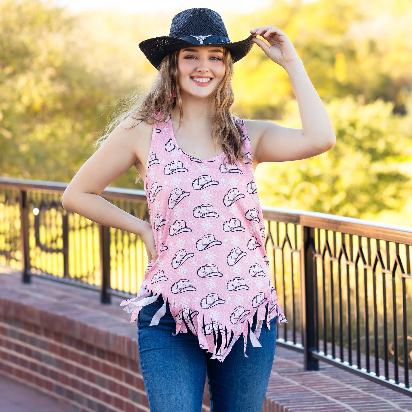 Cowboy Hat Tank Top with Fringe