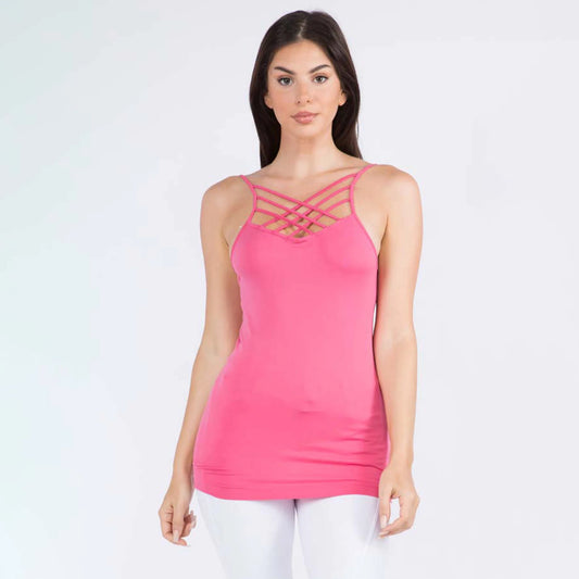 Cami Seamless Triple Criss - Cross Front Cami - Hot Pink