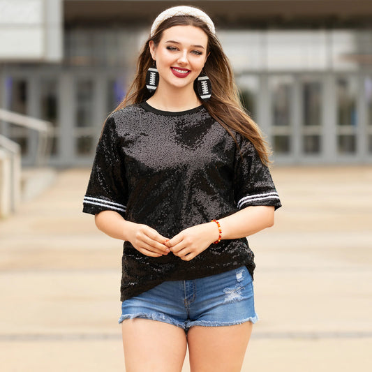 Sunshine & Redeo Sequin Half Sleeve Top - Black