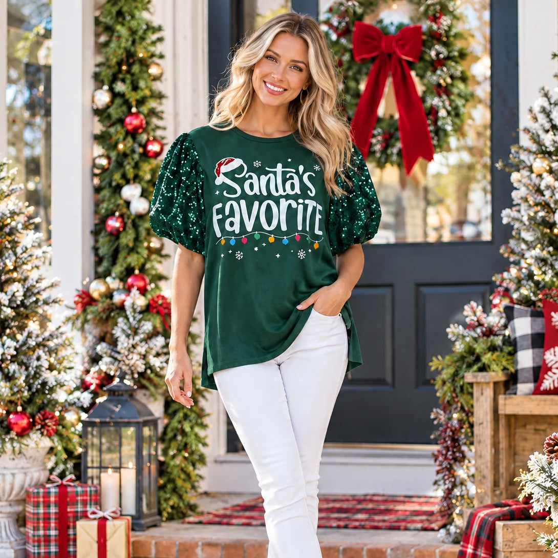 Sunshine & Rodeo Santa's Favorite Sequin Sleeve Top