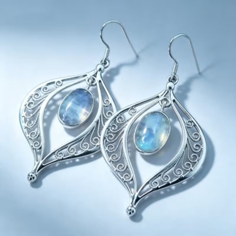 Retro Moonstone Dangle Earrings