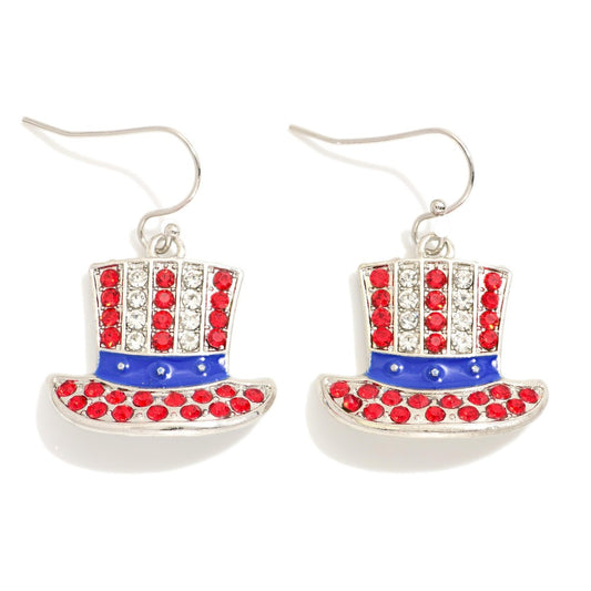 Rhinestone Studded Americana Hat Drop Earrings
