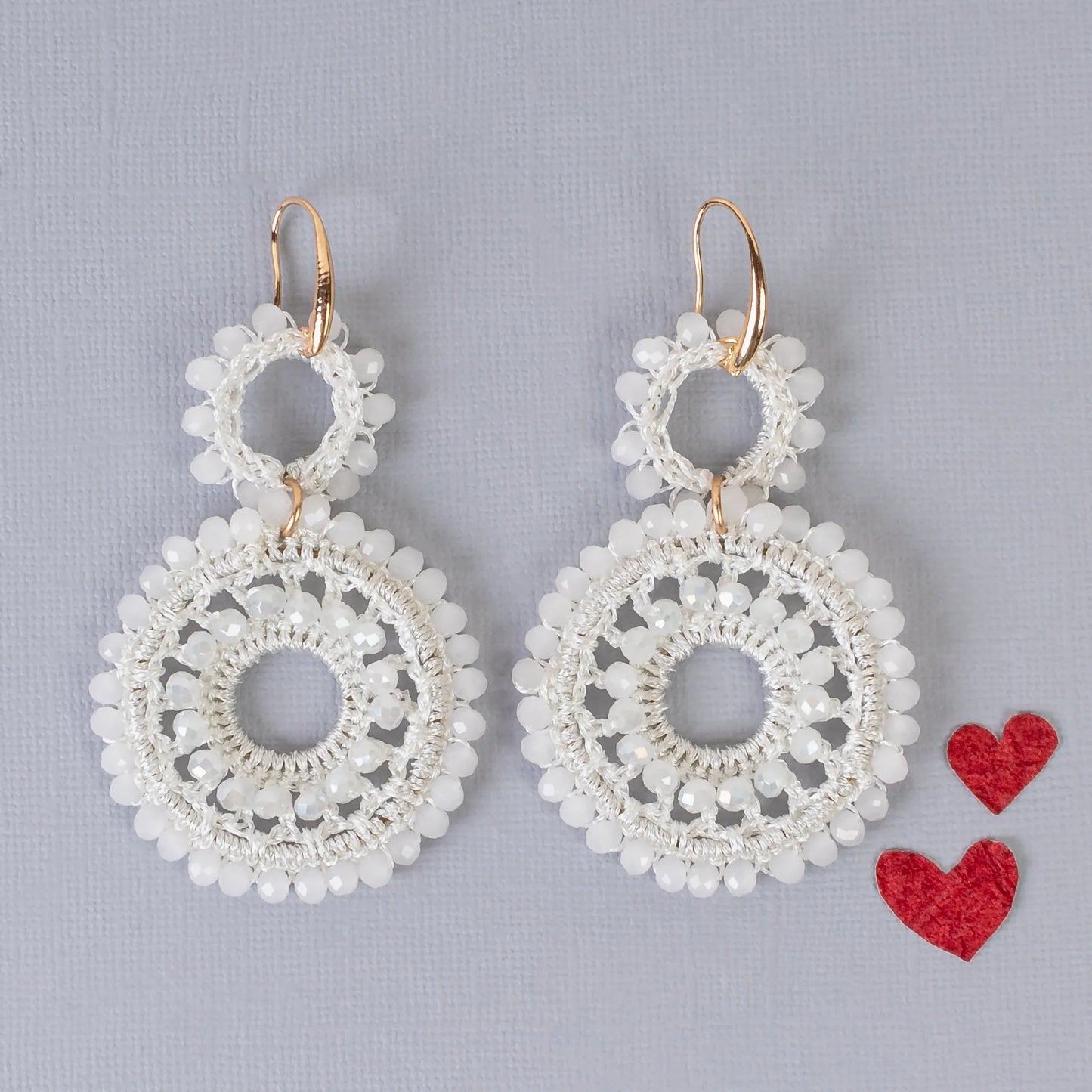 Beaded Hoop Earrings - White