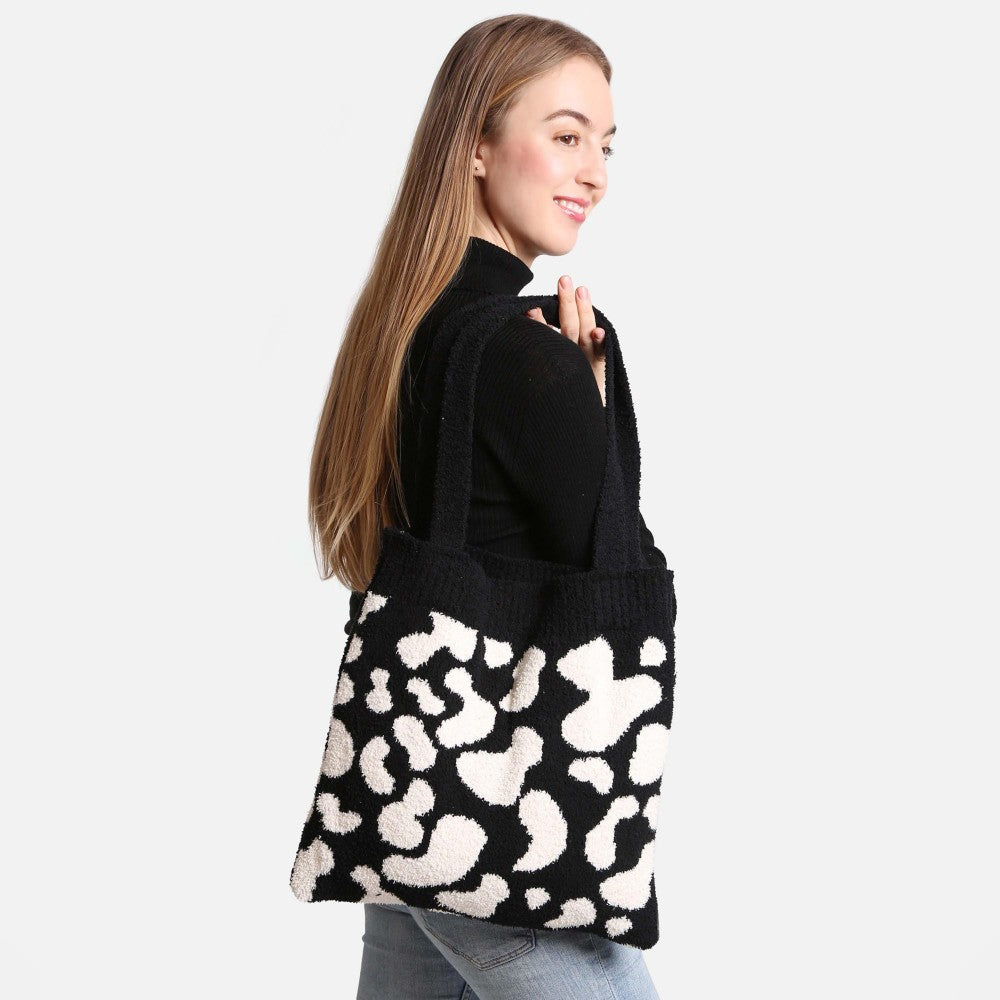 ComfyLuxe Cow Print Knit Tote Bag