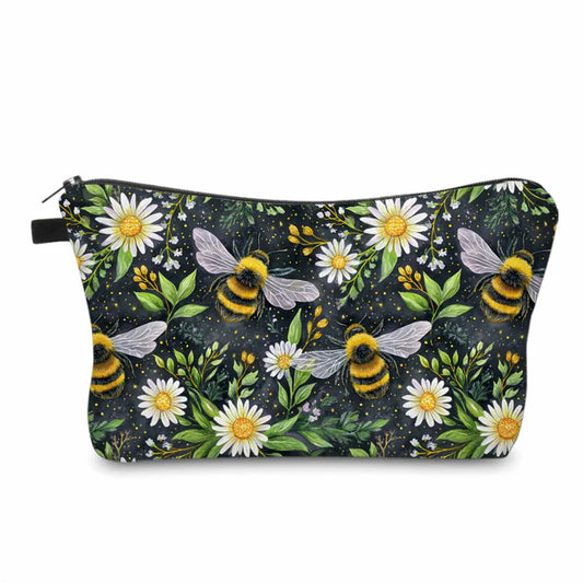 Bees Daisy on Black Water Resistant Pouch