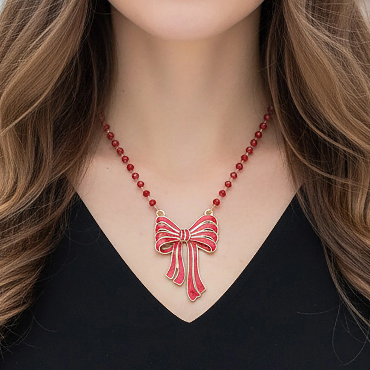 Christmas Bow Necklace Red