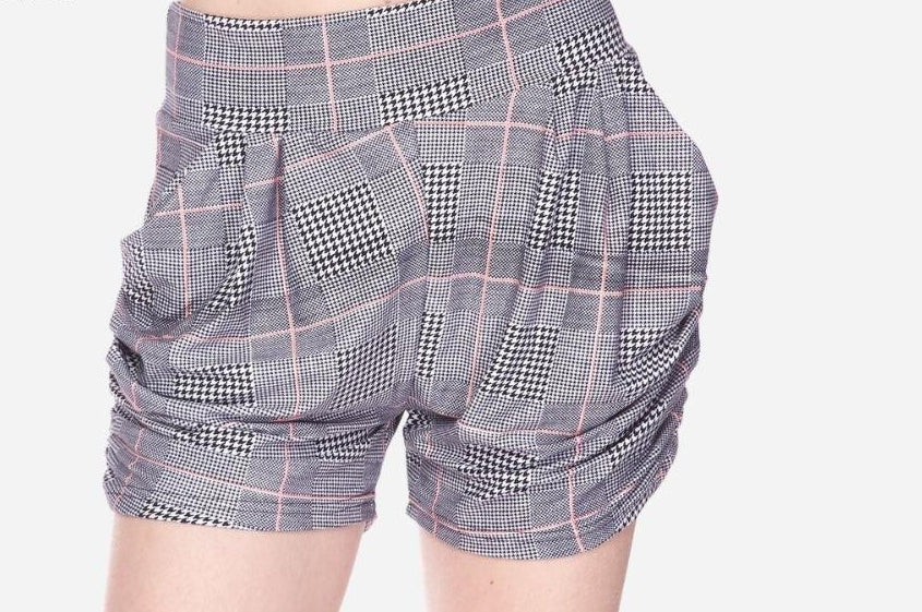 Women's New Mix Brand Harem Shorts. Grey Plaid