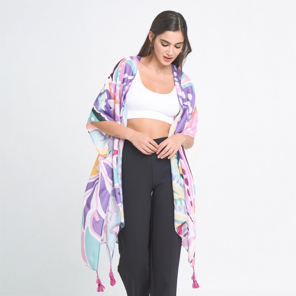 Do Everything In Love Tropical Floral Print Kimono With Tassel Details