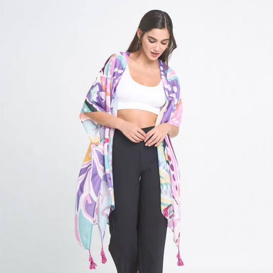 Do Everything In Love Tropical Floral Print Kimono With Tassel Details