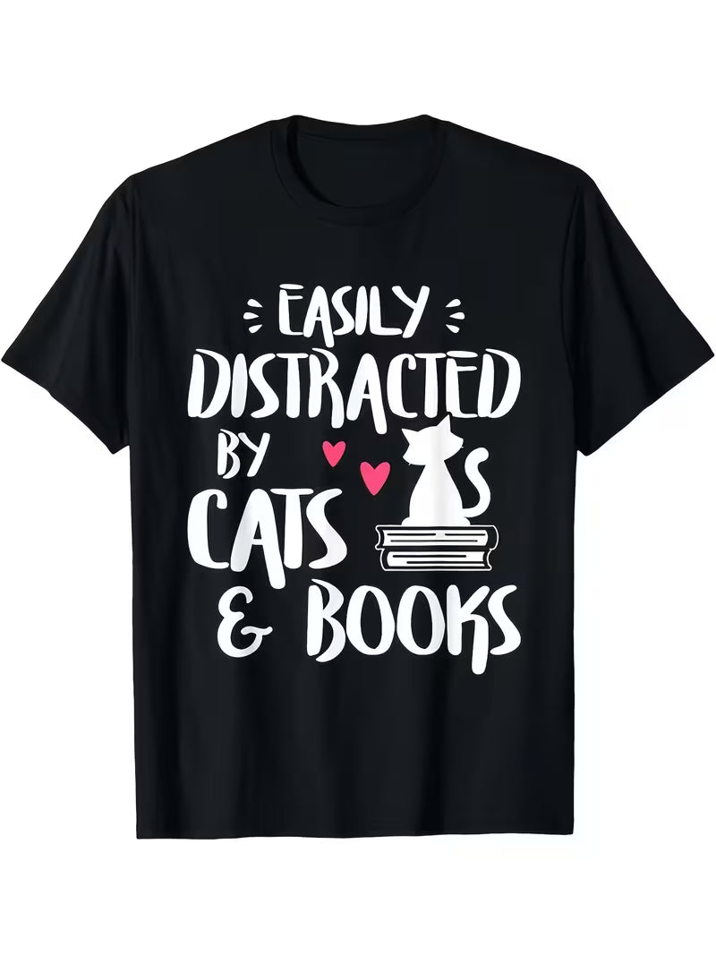 Unisex Books & Cats Vinyl Graphic T-Shirt