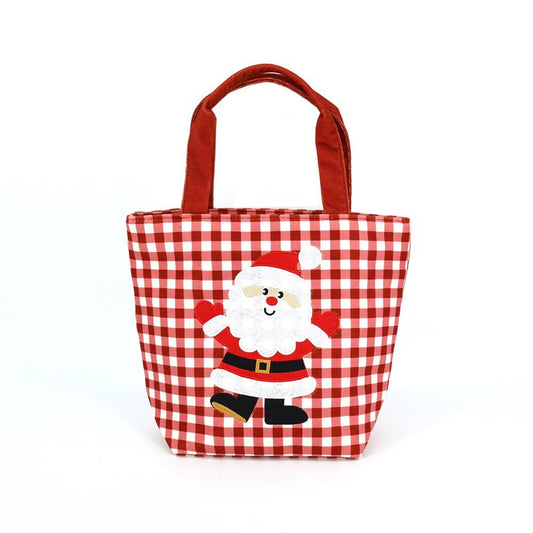 Gingham canvas tote with an embroidered santa applique