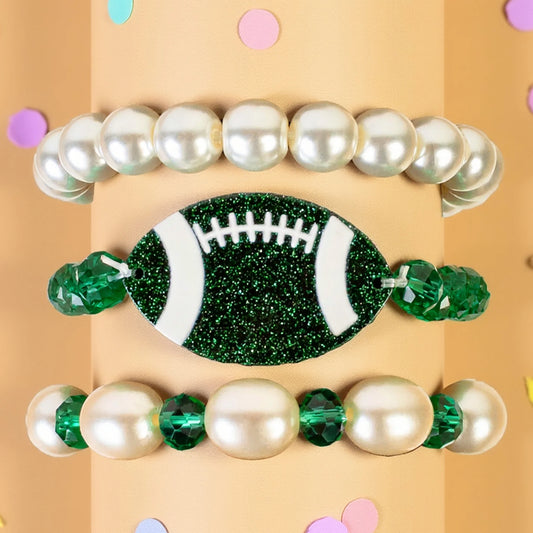 Stacked Football Bracelets - Green