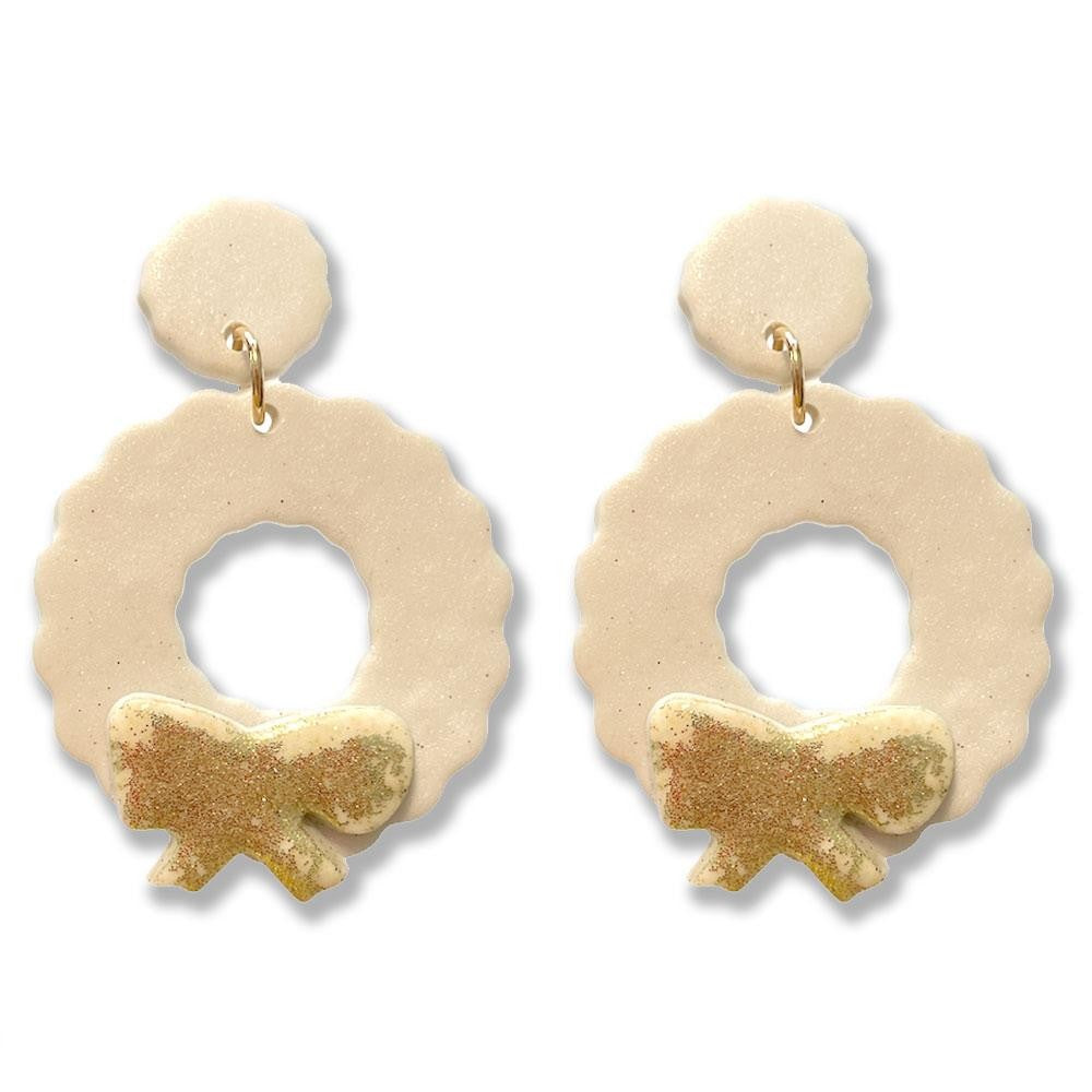 Christmas Wreath Polymer Clay Drop Earrings