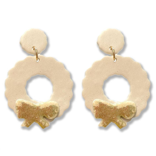 Christmas Wreath Polymer Clay Drop Earrings