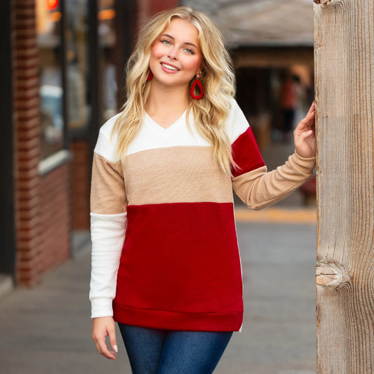 Color Block Knit Sweater with Slits